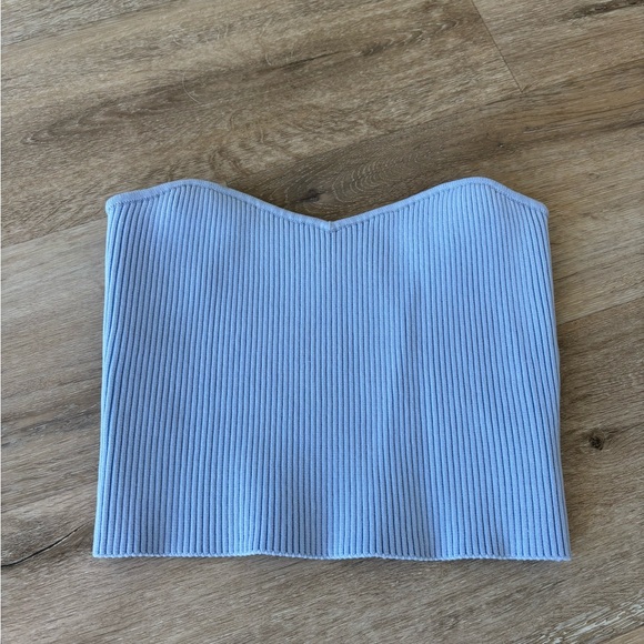 Periwinkle Blue Ribbed Strapless Top - Picture 2 of 5